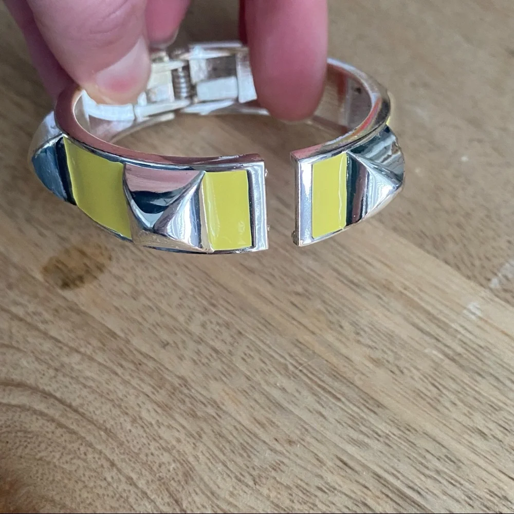 Silver and Yellow Studded Bangle Bracelet - Picture 14 of 17